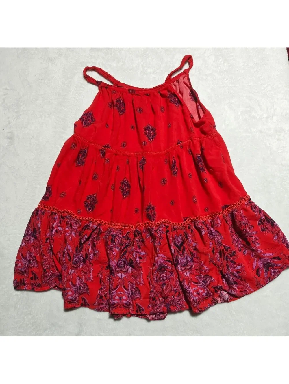 Free People Intimately red and purple paisley tiered flowy mini dress
